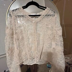 Altar'd State Cream Lace Embroidered Blouse
